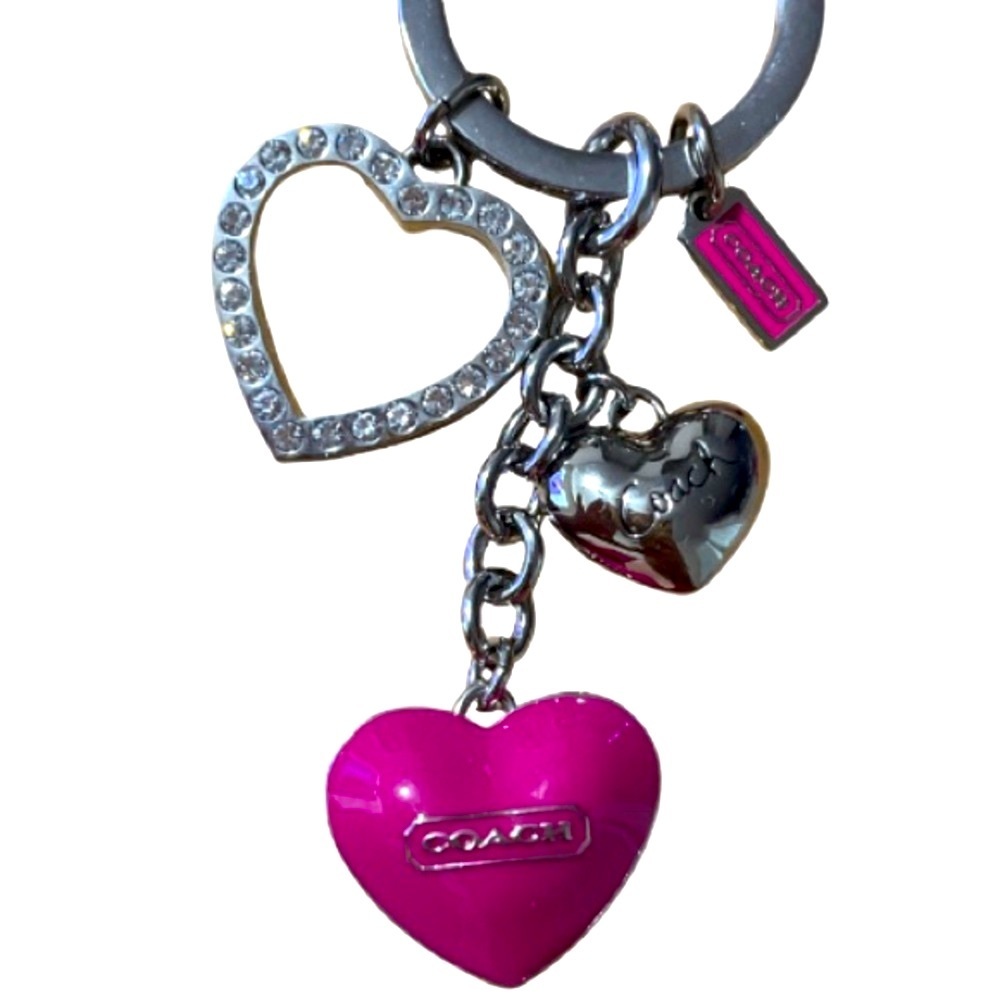 Coach Puffy Pink and Silver Hearts Keychain, NWOT - Picture 2 of 5